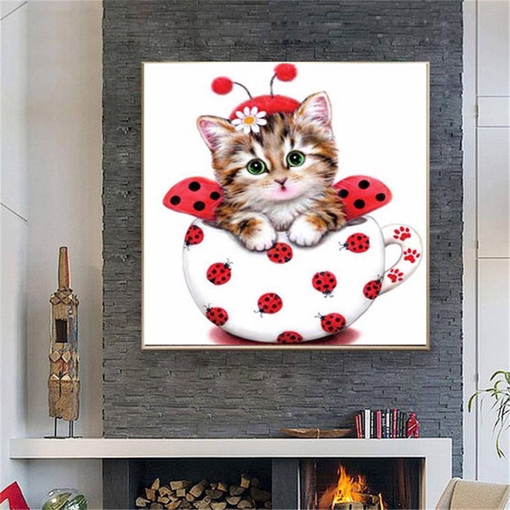 Diamond Painting - Partial Round - Cute Cup Cat