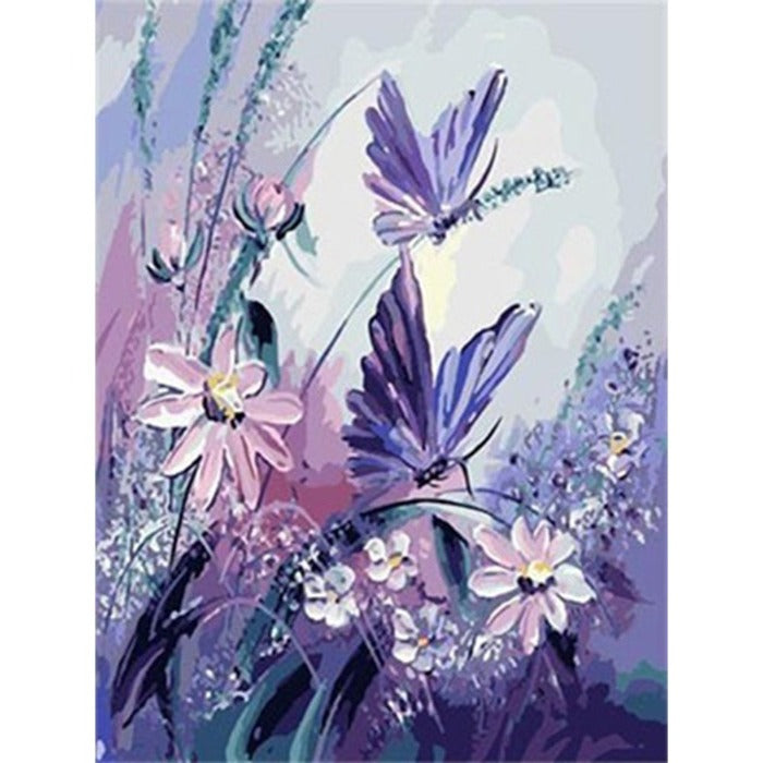 Purple Butterfly Flowers Hand Painted Picture Artwork Canvas