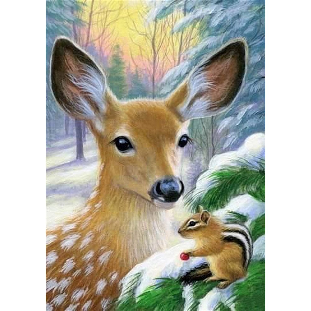 5D Diy Diamond Painting Kit Full Round Beads Deer And Squirrels