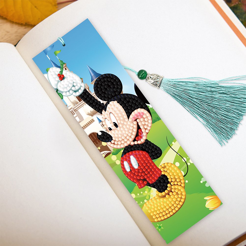 2pcs Diamond Painting Bookmark DIY Mickey Mouse Leather Tassel Book Marks Craft