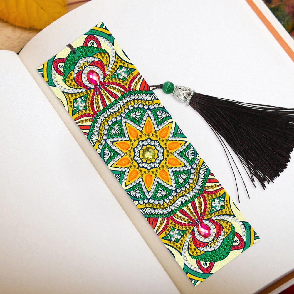 2pcs Diamond Painting Leather Tassel Mandala Bookmarks DIY Special Shaped