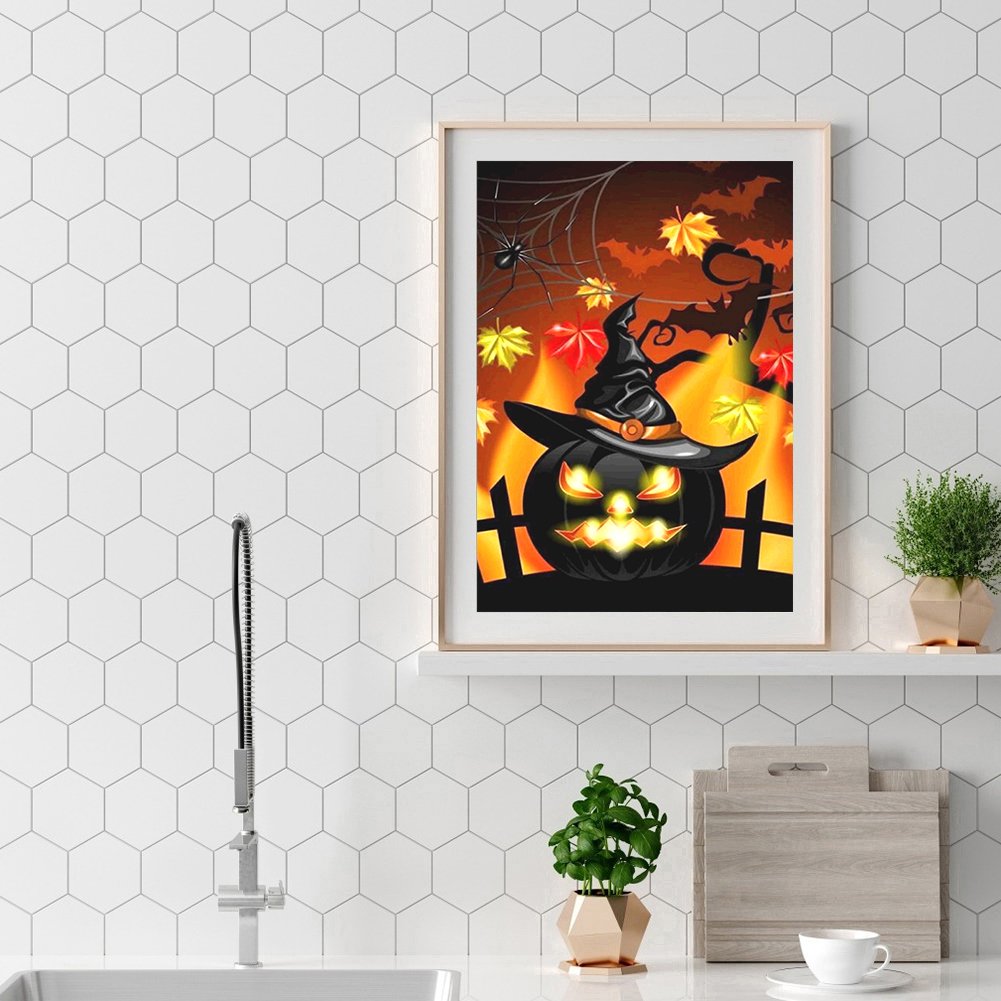 Diamond Painting - Full Round - Halloween Angry Pumpkin
