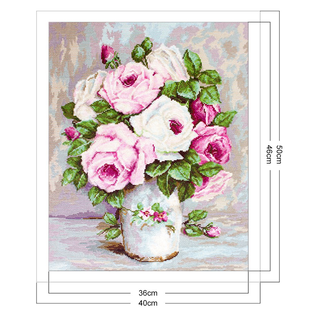 Ponto Cruz Estampado 11ct - Flor Rosa (40*50cm)