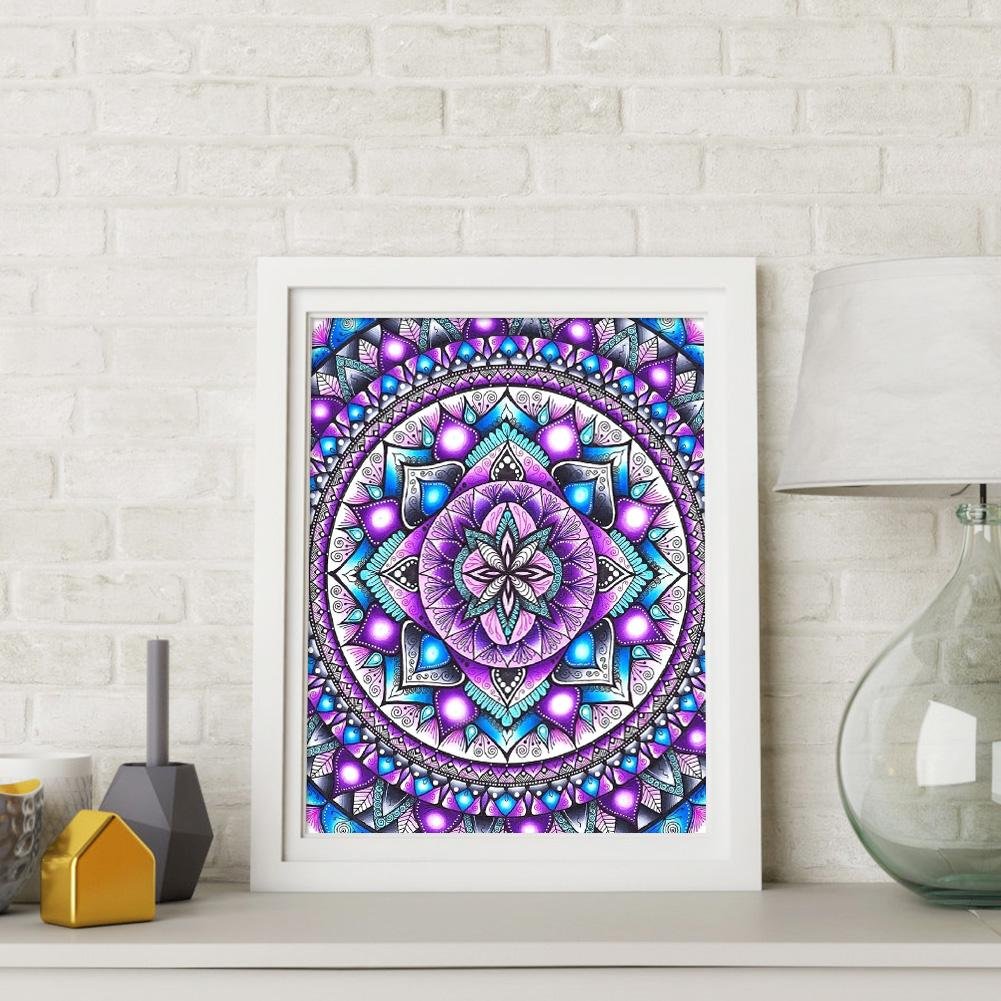 Pintura Diamante - Redondo Completo - Mandala Roxa