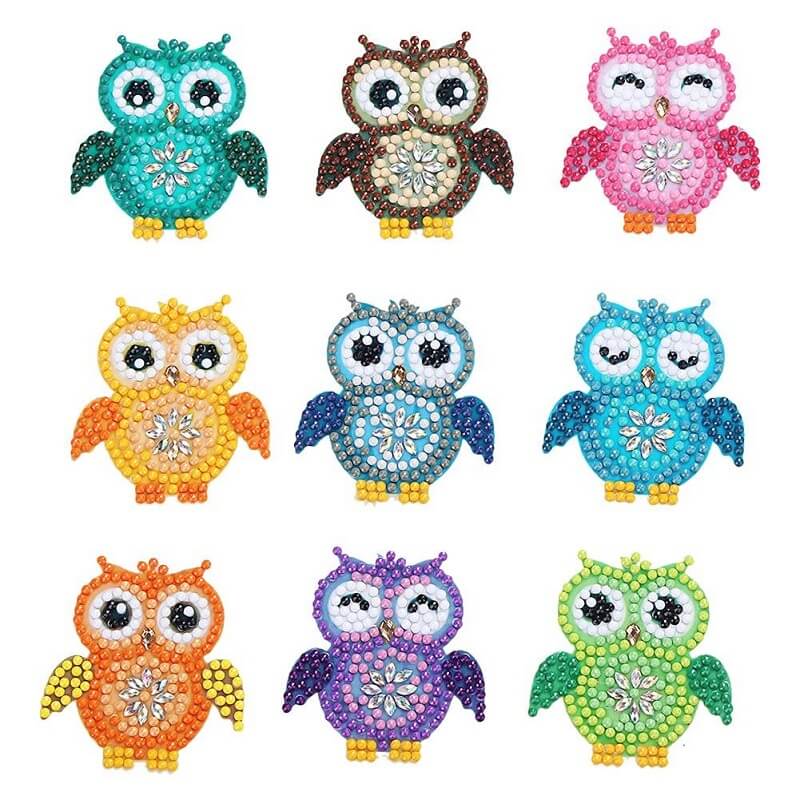 9 pieces cartoon owl diamond painting stickers set
