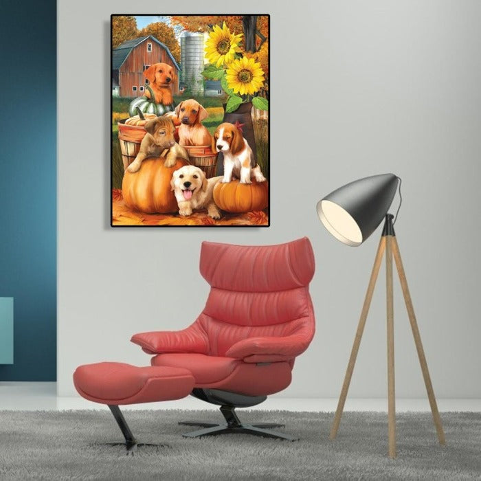 Pumpkin Dog Hand Painted Canvas Oil Art Picture Craft Home Wall Decor