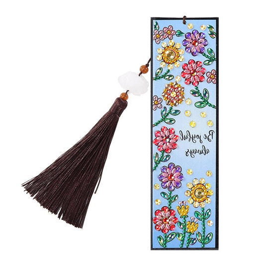 DIY Special Shaped Diamond Painting Color Flower Tassel Leather Bookmark