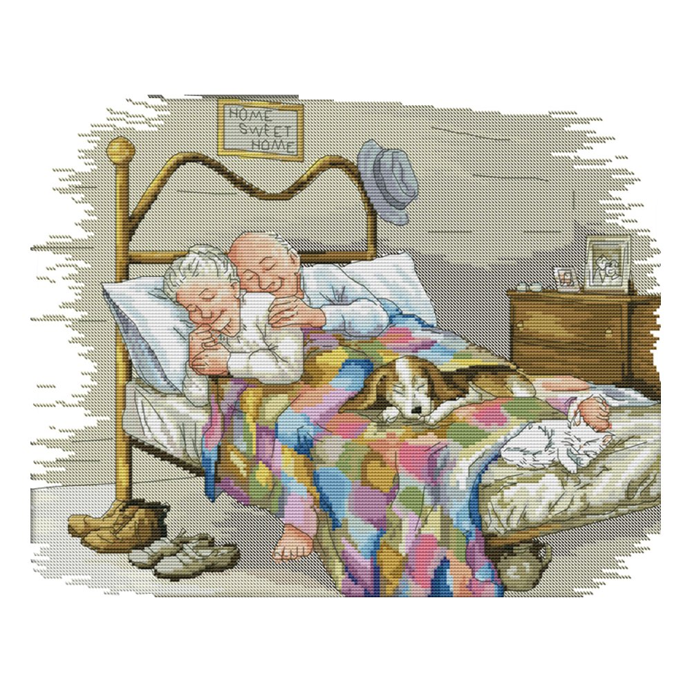 14ct Stamped Cross Stitch Sleeping Old Couple (44*36cm)