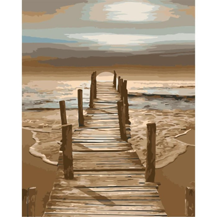 Painting By Numbers Kit Wooden Bridge Canvas Oil Art Picture
