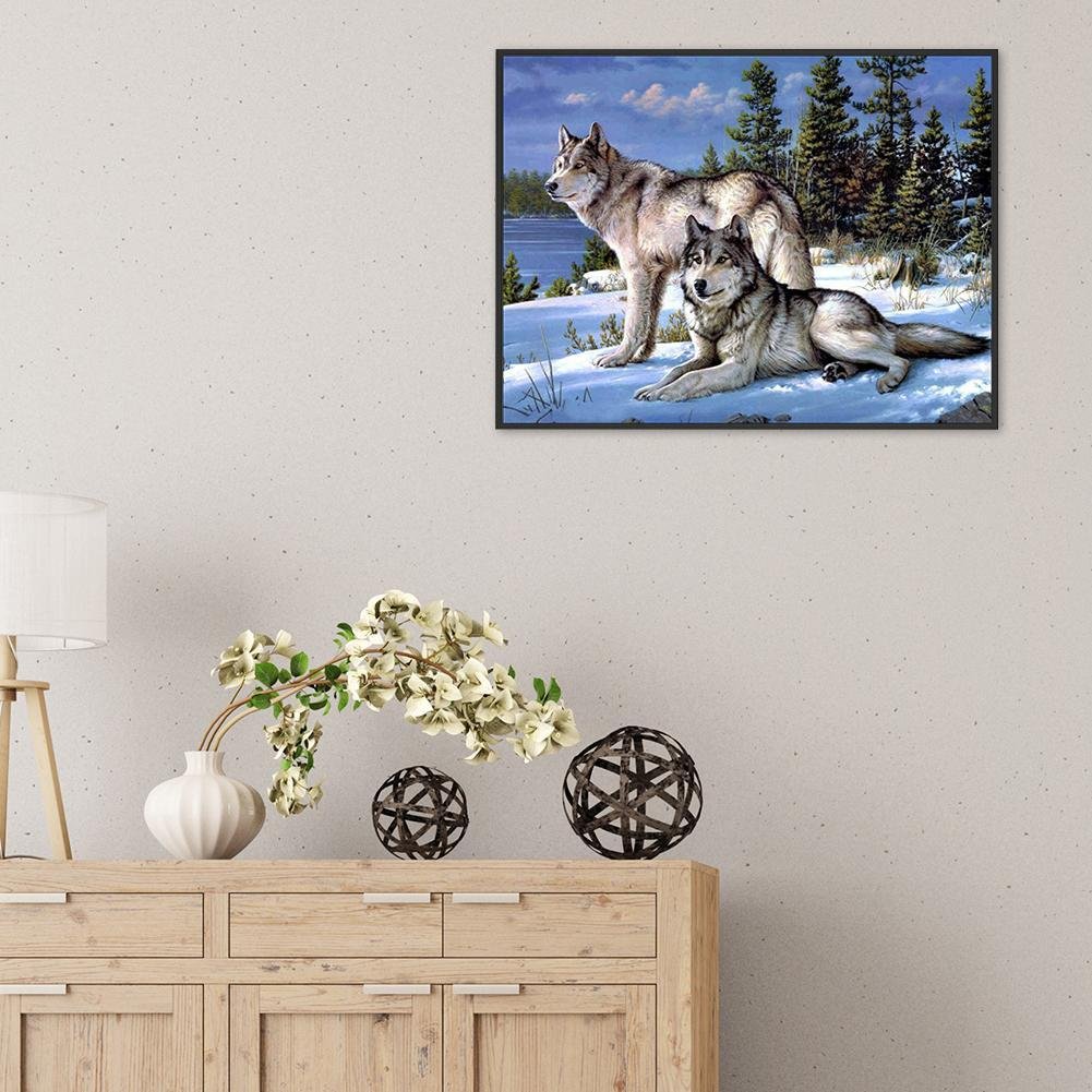 Diamond Painting - Full Round - Snow Forest Wolves