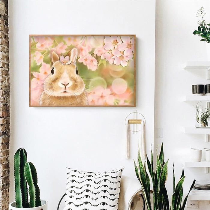Flower Rabbit Hand Painted Artwork Oil Drawing Wall Art Picture