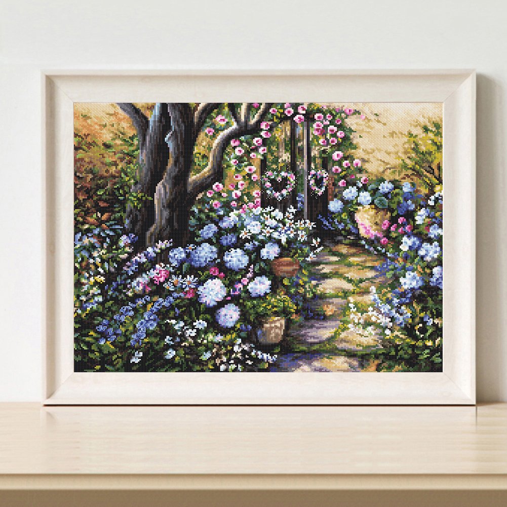 Ponto cruz estampado 11ct - porta de jardim (50*40cm)