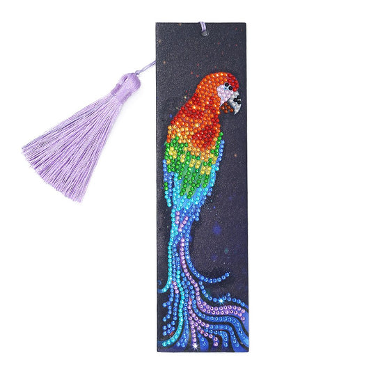 DIY Parrot Special Shape Diamond Painting Leather Bookmark Tassel Craft