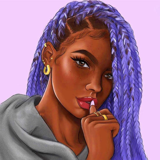 Round Beads Art African Women With Purple Hair