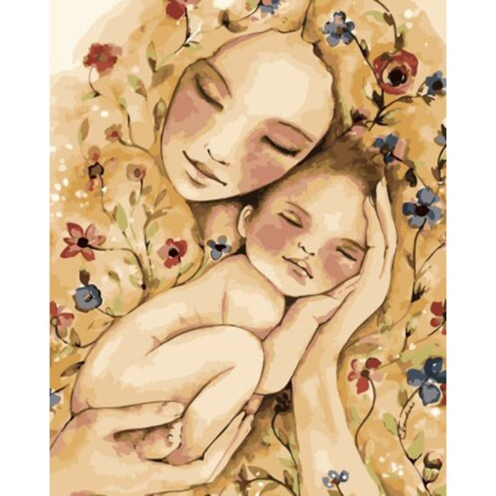Mother Child DIY Hand Painted Canvas Oil Art Picture Craft Home Wall Decor
