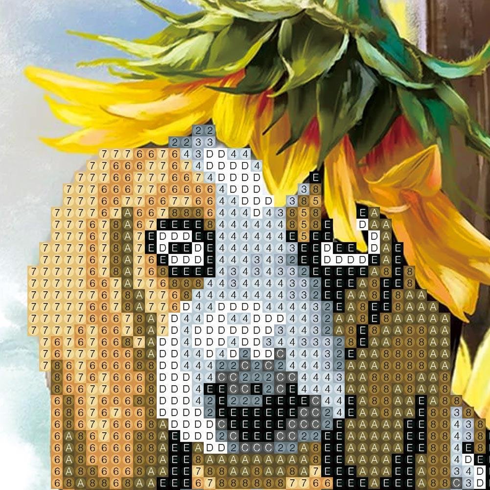 Pintura Diamante - Volta Parcial - Cachorro com Girassol