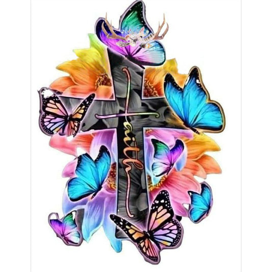 Butterfly on Cross DIY Religion Diamond Painting Kit