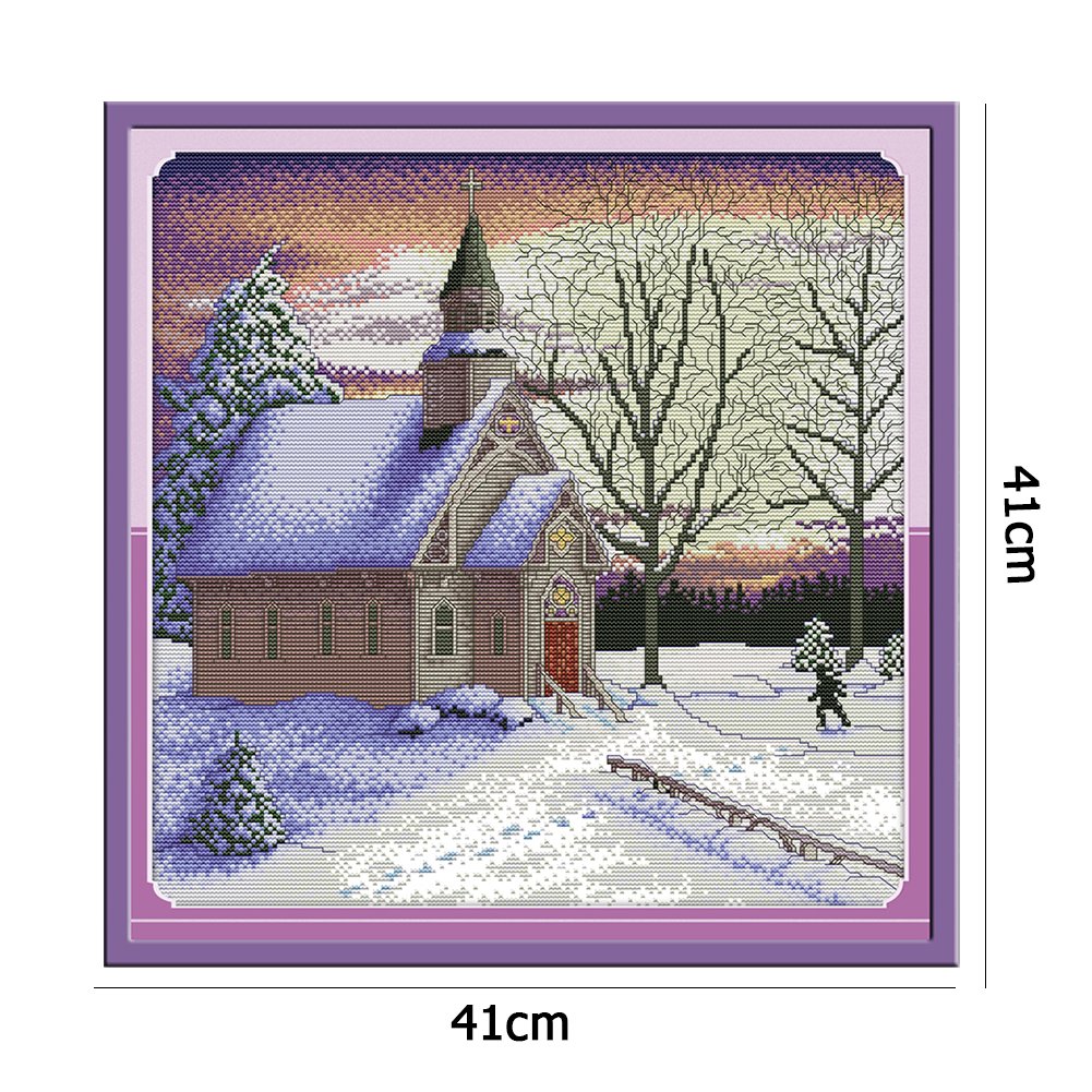 14ct Stamped Cross Stitch - Snow Church (41*41cm)