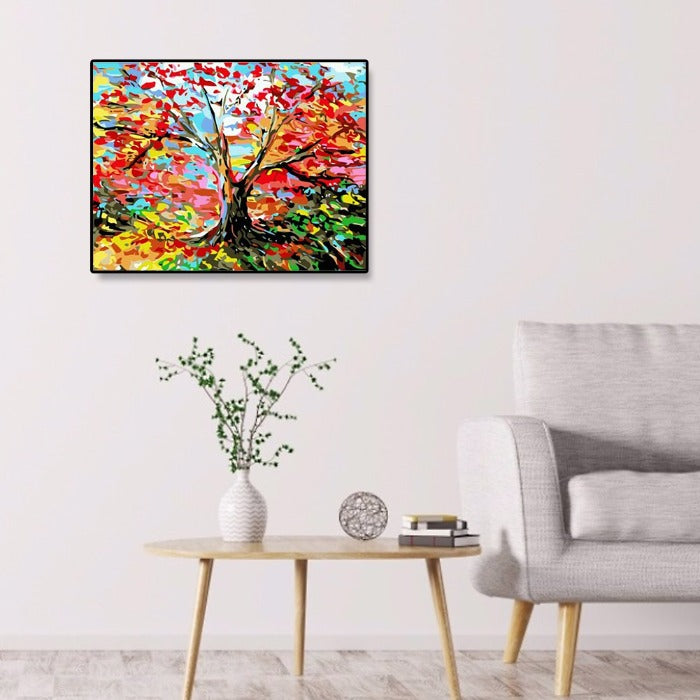 Oil Painting By Numbers Red Leaf Tree DIY Canvas Coloring Picture