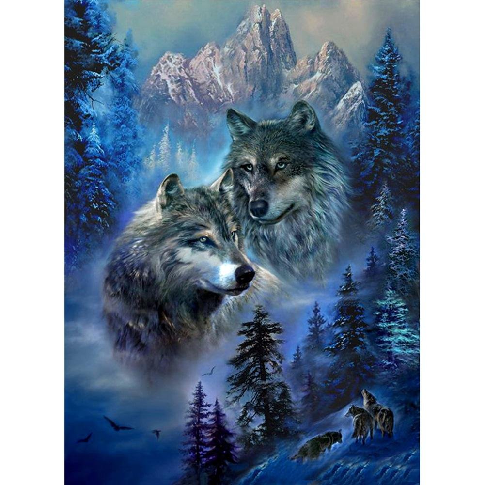 5D Diy Diamond Painting Kit Full Round Beads Forest Wolf