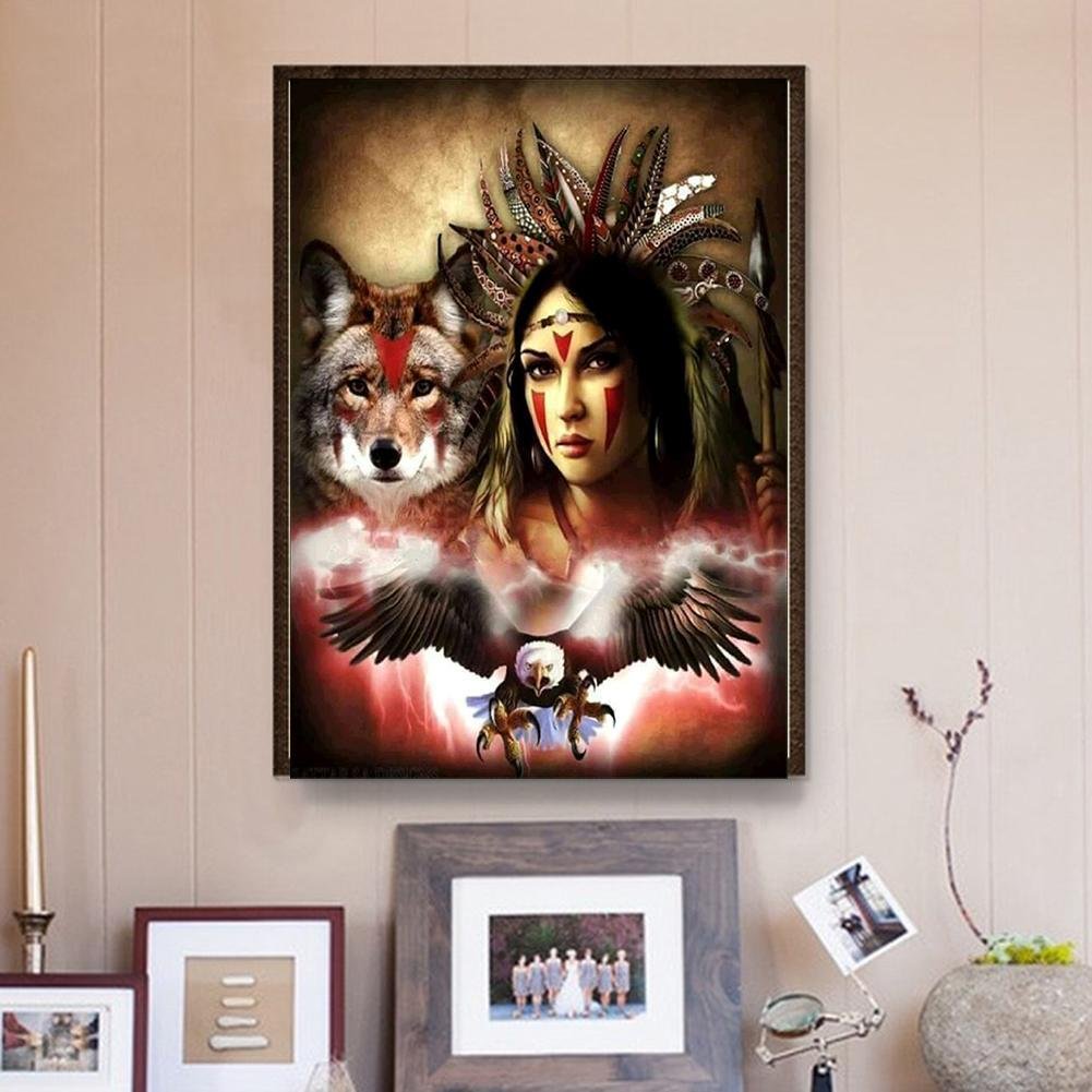 Diamond Painting - Full Round - Eagle Wolf Girl