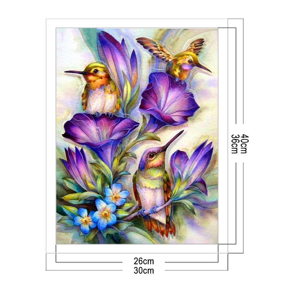 11ct Estampado Ponto Cruz - Flor de Pássaros (30*40cm)