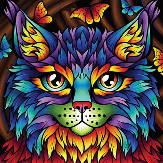 KHYHGT Cat Butterfly 5D Diamond Painting Kits,Full Drill Colorful Cute Cat  Embroidery,DIY Cross Stitch Arts Craft Canvas Wall Decor,13.8 * 13.8 in