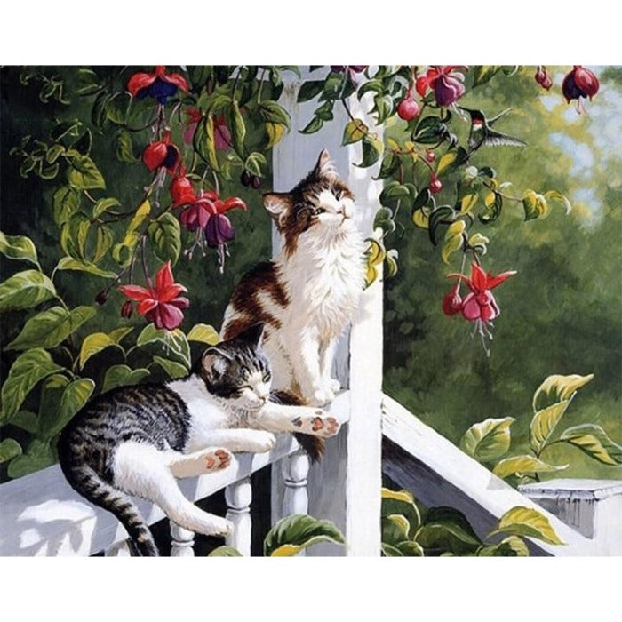 Running Cats On the Railing Painting Picture By Numbers