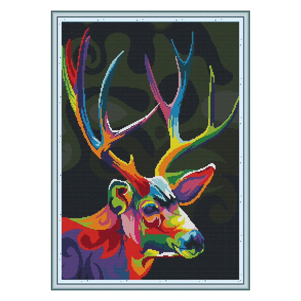 14ct Stamped Cross Stitch Colorful Elk (39*52cm)