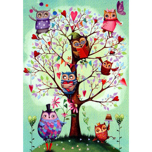 5D Diamond Painting Kit - Full Round - Owls in Tree - Full Round - Owls in Tree