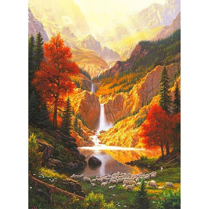 Mountains River Hand Painted Canvas Oil Art Picture Craft Home Wall