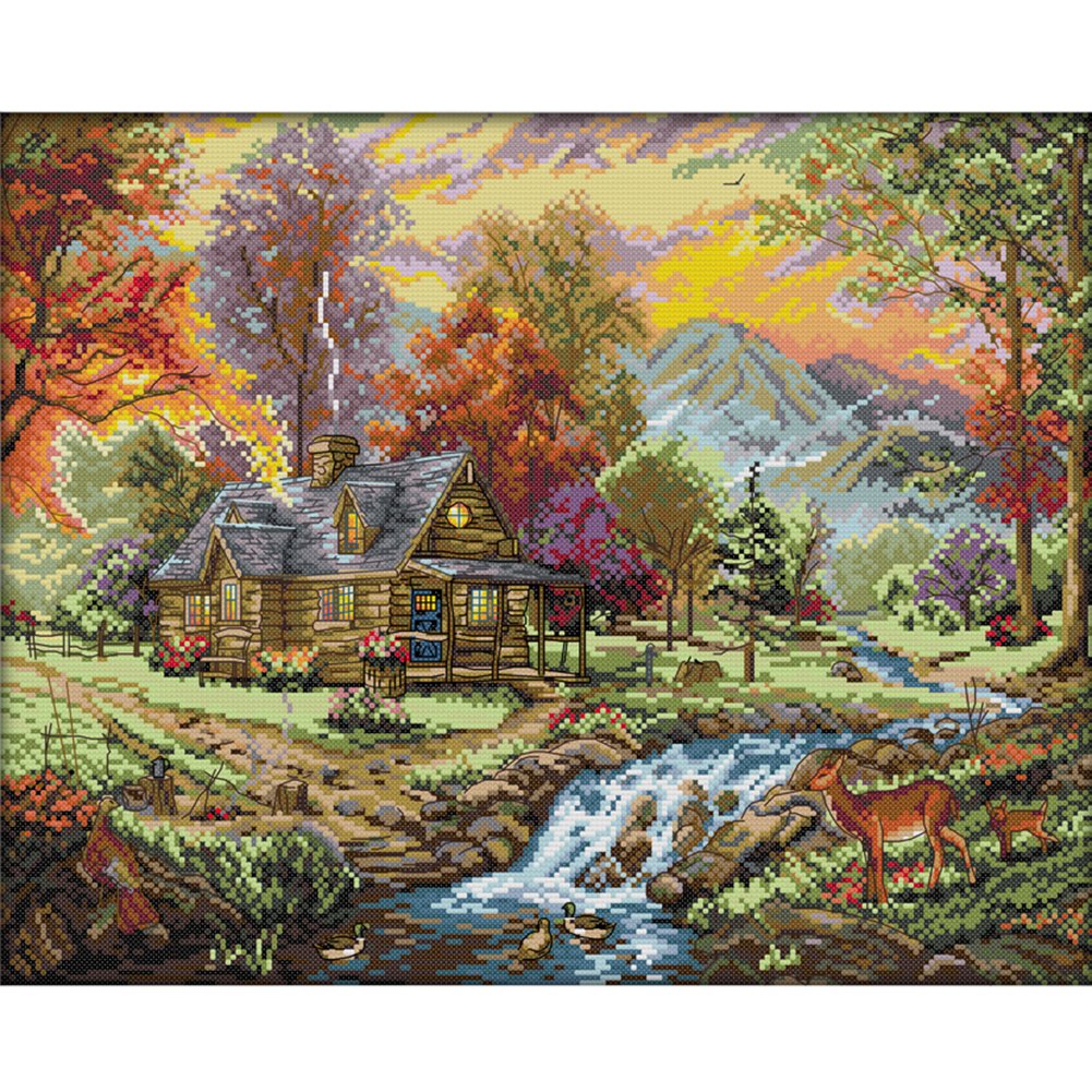 14ct Stamped Cross Stitch Forest River House (47*38cm)
