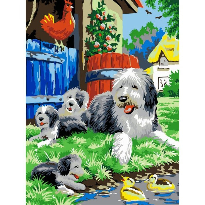 Dogs Family Painting By Numbers Kit Hand Painted Canvas Digital Oil Art Picture 