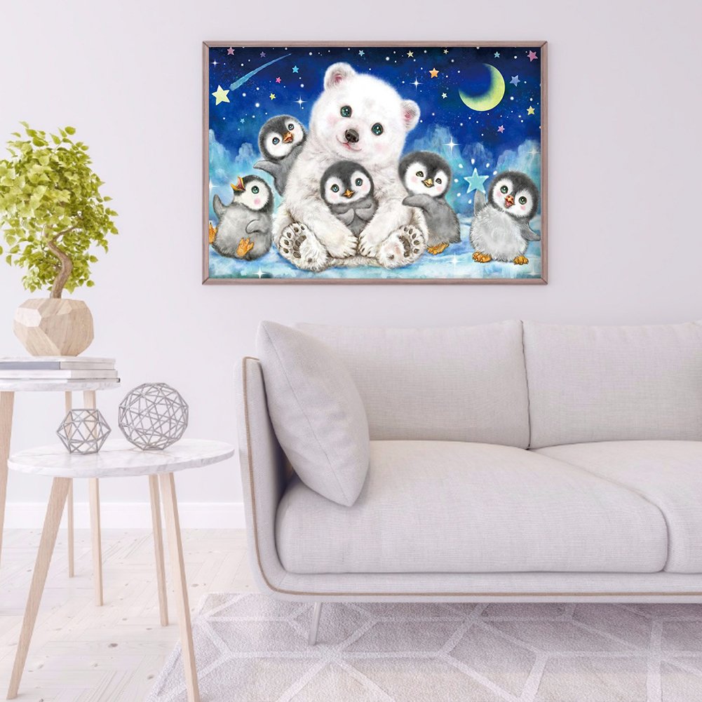 Pintura Diamante - Rodada Completa - Urso e Pinguim