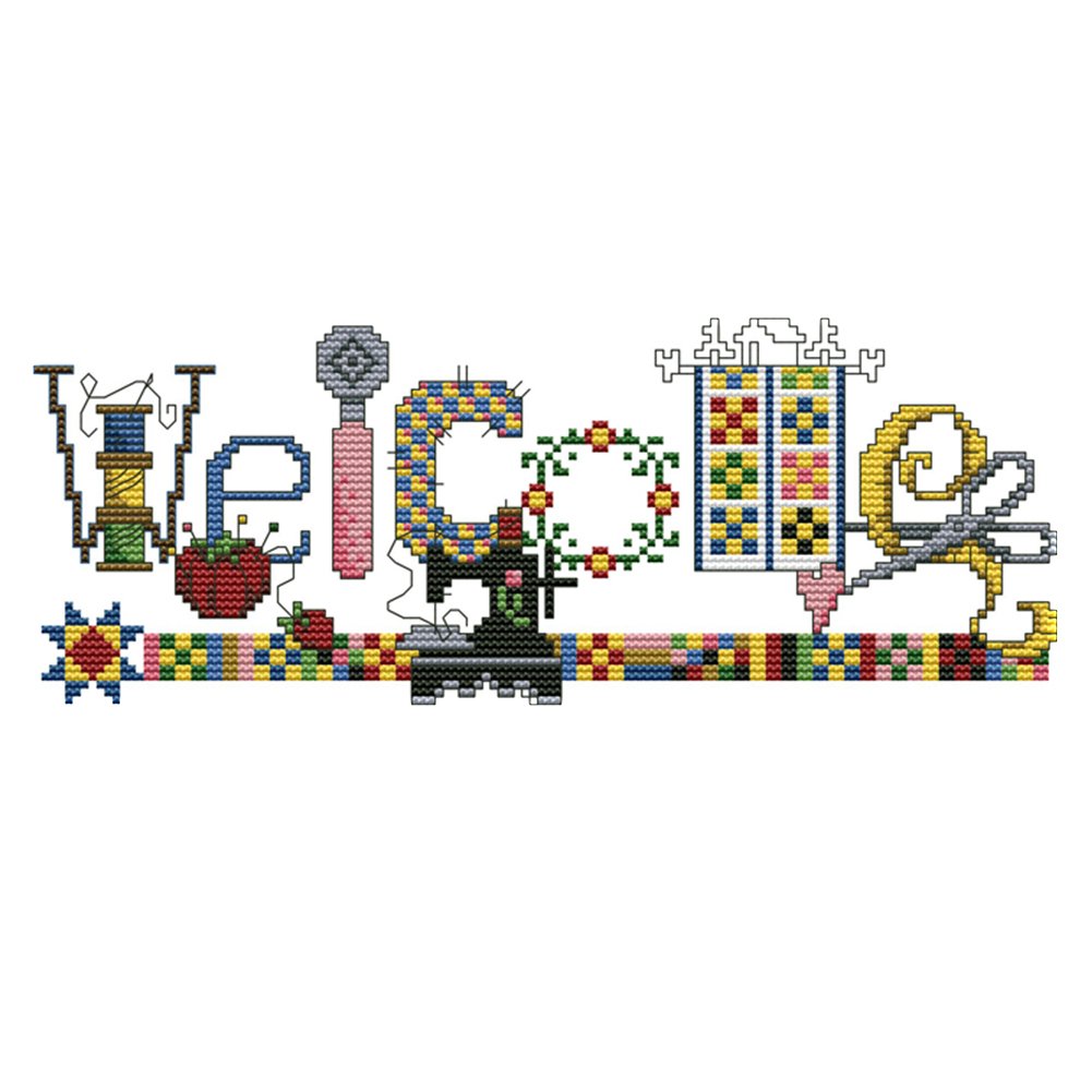 14ct Stamped Cross Stitch Sewing Machine Welcome Card (31*14cm)