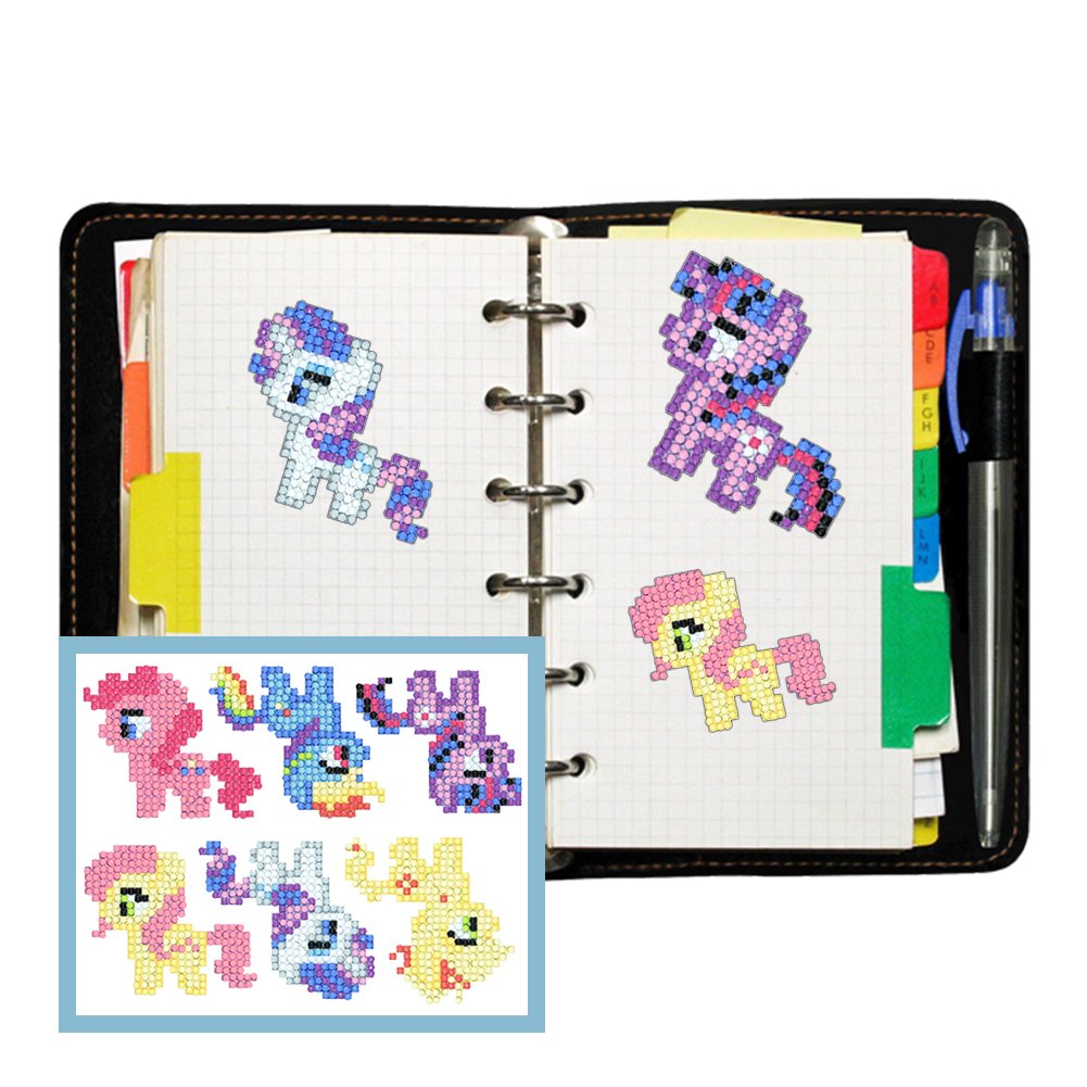 6pcs DIY Round Diamond Painting Pony Cartoon Sticker Art Crafts Kids Gift