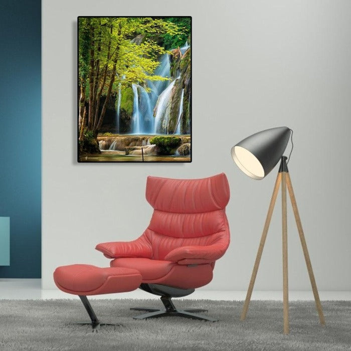 Forest Waterfall Hand Painted Canvas Oil Art Picture Craft Home Wall Decor