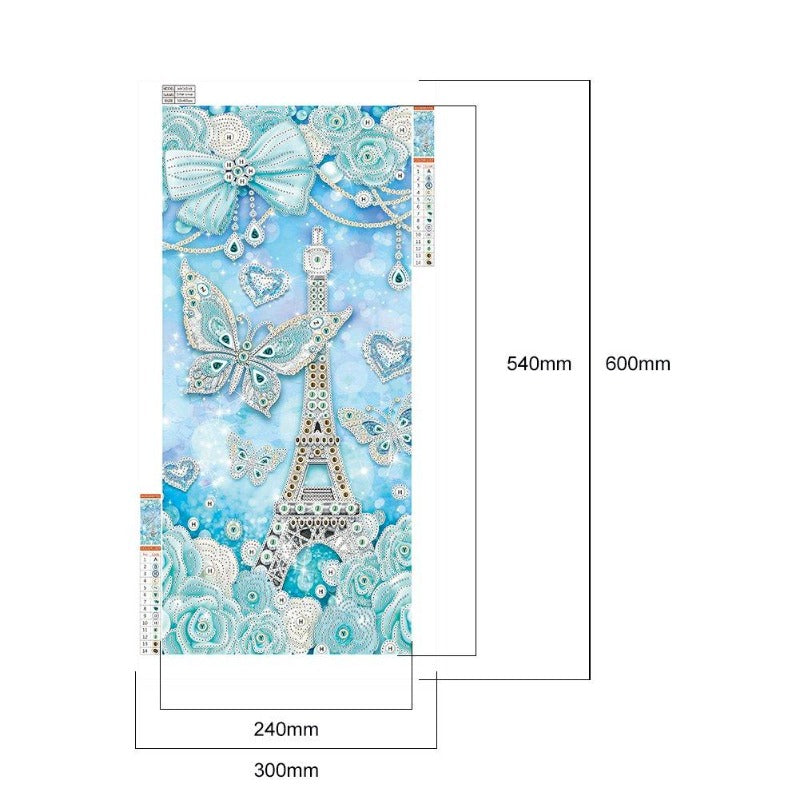 DIY 5D Crystal Rhinestone Diamond Painting Kit Blue Butterfly Tower (30*60cm)