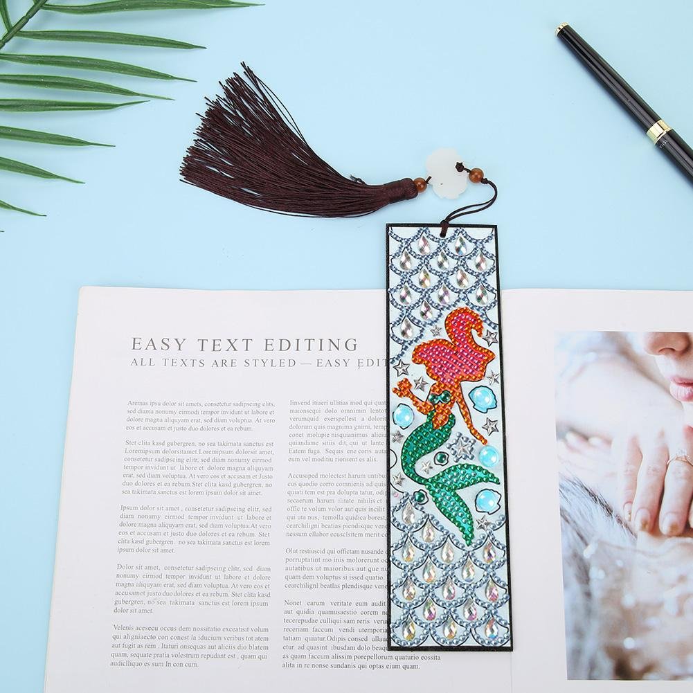 DIY Special Shaped Diamond Painting Fishtail Beauty Tassel Leather Bookmark