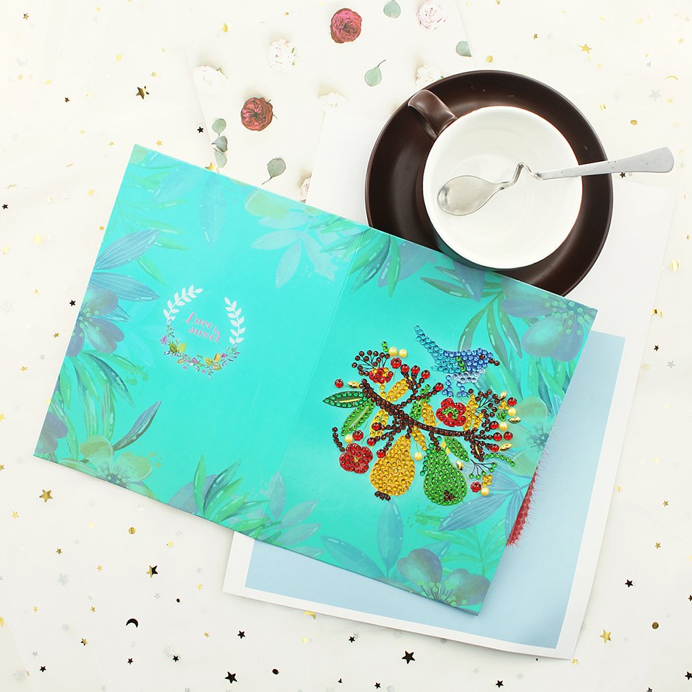Tarjeta de felicitación de pintura de diamante DIY - pájaro flor