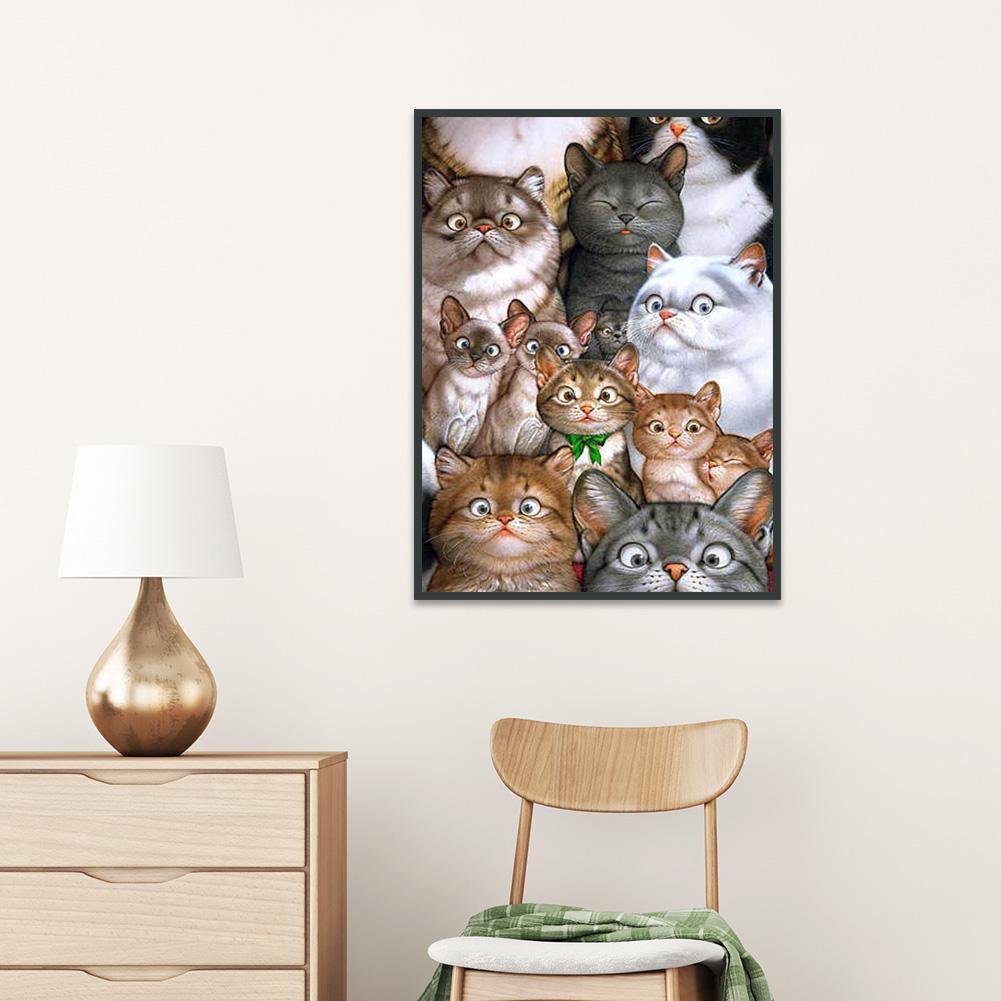 Pintura Diamante - Rodada Completa - Família de Gatos