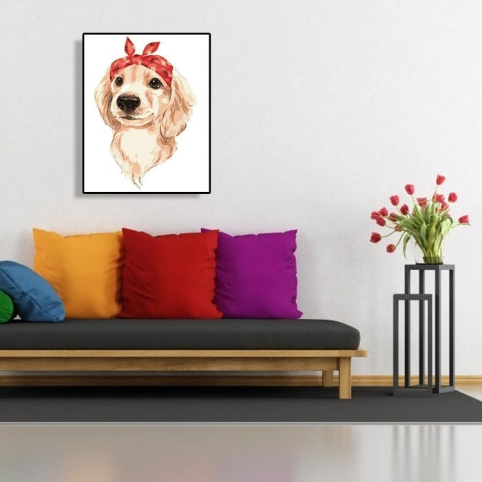 Oil Painting By Number Picture Hand Painted Drawing Acrylic Canvas Headband Dog