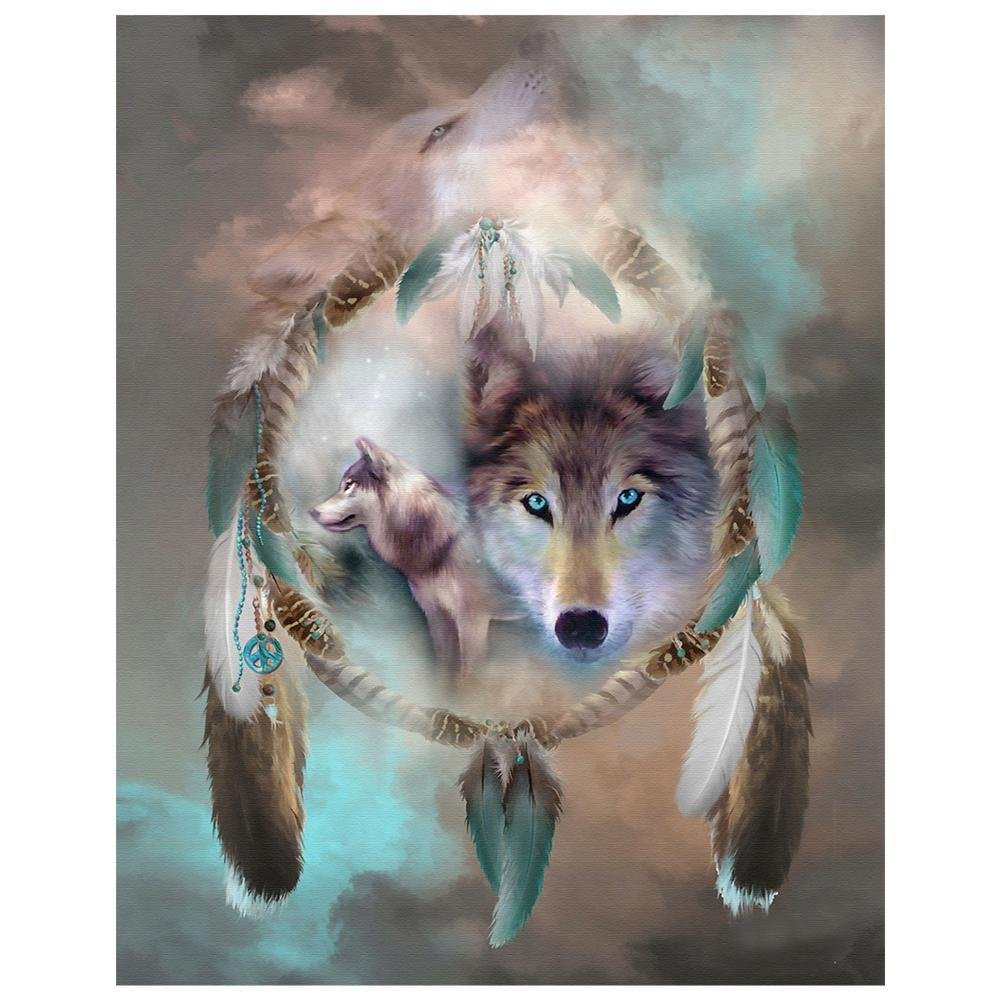 Diamond Painting Partial Round Wolf Dreamcatcher