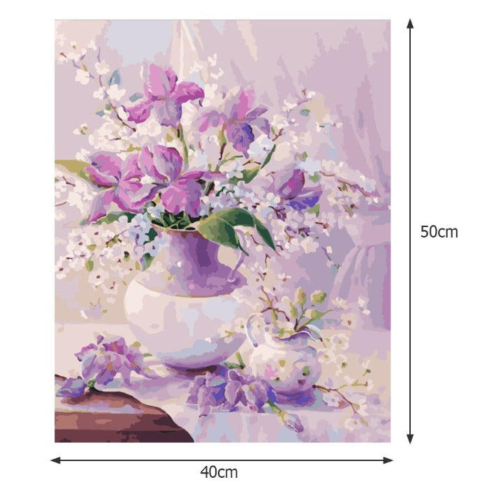 Paint By Number Oil Painting Purple White Flower Size 40*50cm