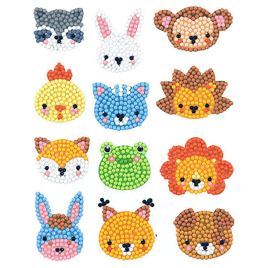 12pcs DIY Painting Kit Color Animal Head Self-adhesive Rhinestone Sticker