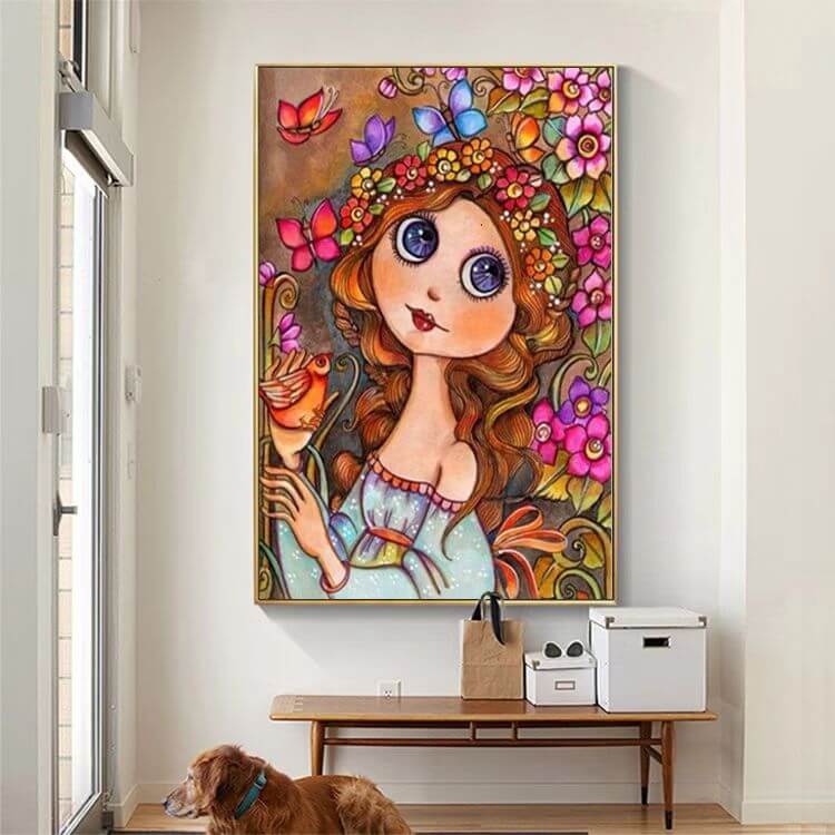 abstract 5d diamond art kit girl with flowers