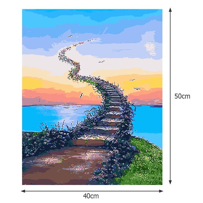 Oil Painting By Numbers Road to the Sky Canvas Acrylic Color Drawing Picture