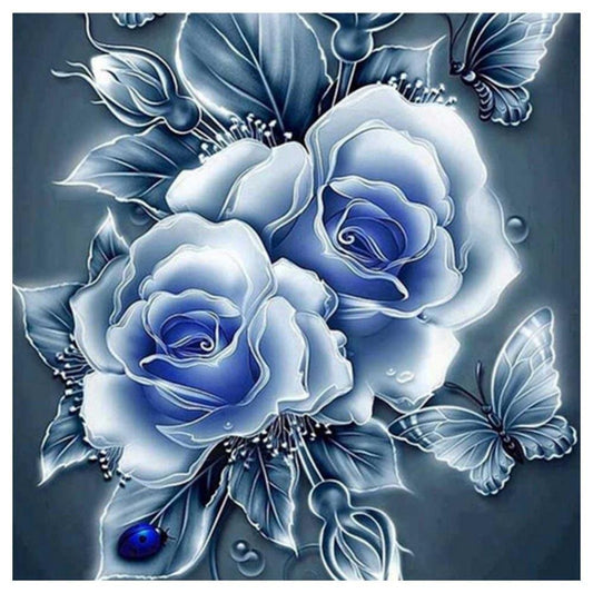 Diamond Painting Partial Round Blue Flower