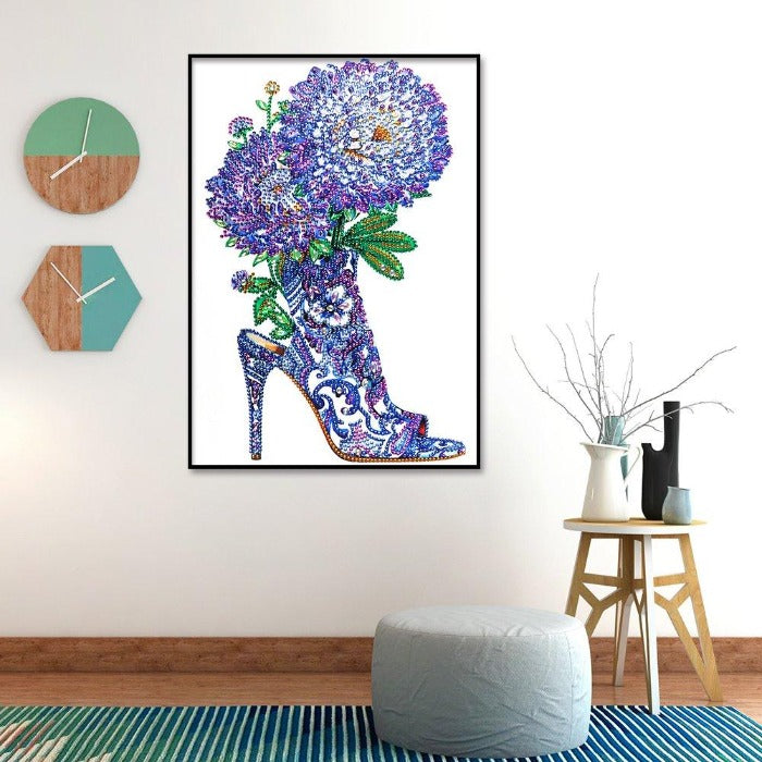 DIY 5D Crystal Rhinestone Diamond Painting Kit Purple Flower Boots