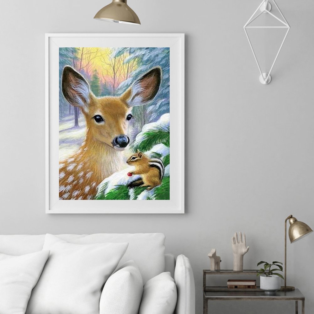 Pintura de diamante - volta completa - cervos e esquilos